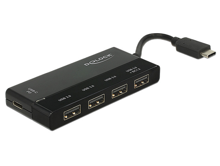 Delock Külso, USB 3.1 Gen 1 elosztó, USB Type-C > 4 x USB A-típusú + 1 x USB Type-C PD