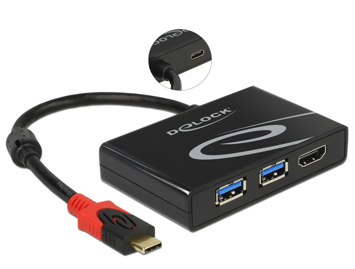 Delock USB 3.1 Gen 1 adapter USB Type-C apa > 2 x USB 3.0 Type-A anya + 1 x HDMI csatlakozó