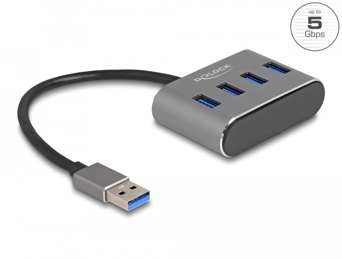 Delock 4 portos USB 3.2 Gen 1 hub USB Type-A csatlakozóval USB Type-A portok a tetején