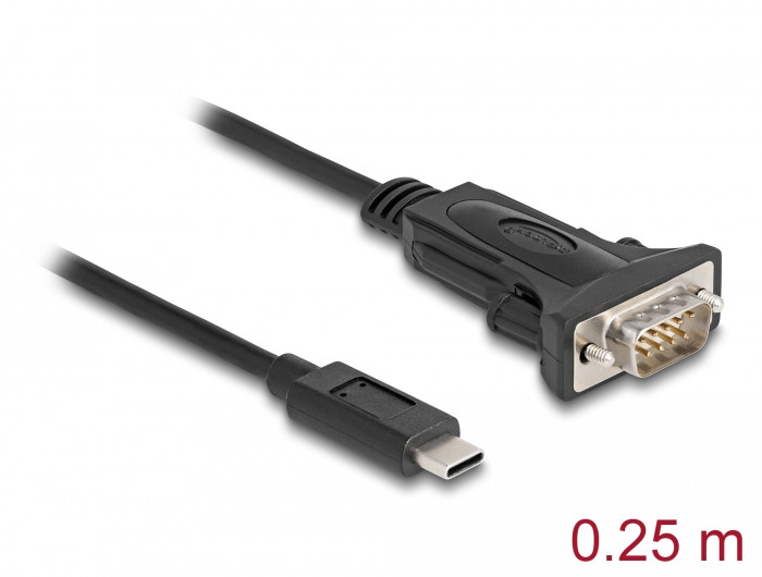 Delock Adapter USB Type-C - 1 x soros RS-232 D-Sub 9 tűs apa csavarokkal 0,25 m