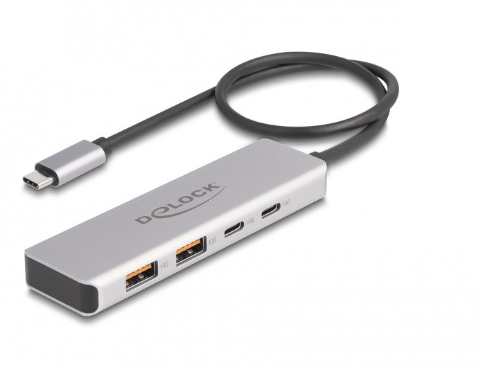 Delock USB 10 Gbps USB Type-C hub 2 x A-típusú USB csatlakozóval és 2 x USB Type-C csatlakozóval, valamint egy 35 cm h