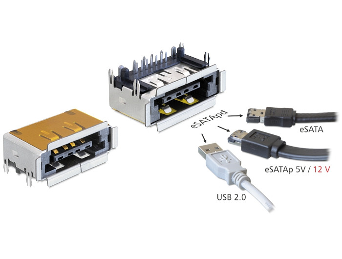 Delock csatlakozó eSATApd anya eSATA + USB 2.0 5 V / 12 V