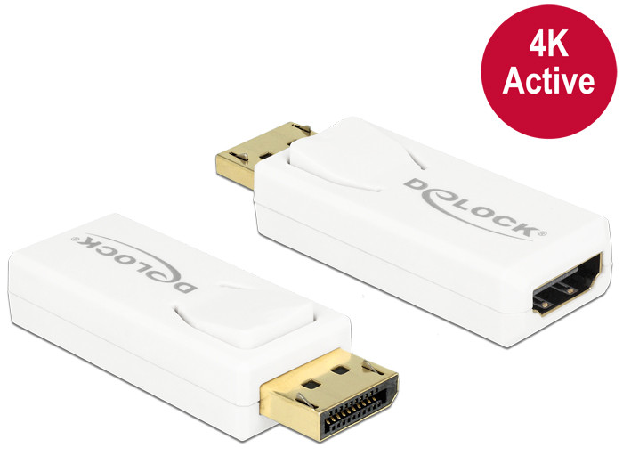 Delock Adapter Displayport 1.2-dugós csatlakozó > HDMI-csatlakozóhüvely 4K aktív, fehér