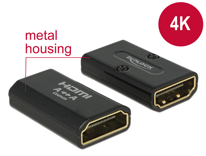 DELOCK High-Speed HDMI adapter Ethernet HDMI-A anya > HDMI-A anya 4K kimenet fordítóval fekete