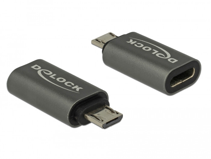 Delock Adapter USB 2.0 Micro-B apa - USB Type-C 2.0 anya adapter antracit