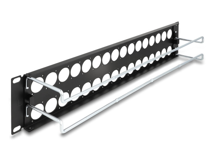 Delock 19 D-típusú patch panel húzásmentesítéssel, 32 porttal 2U fekete