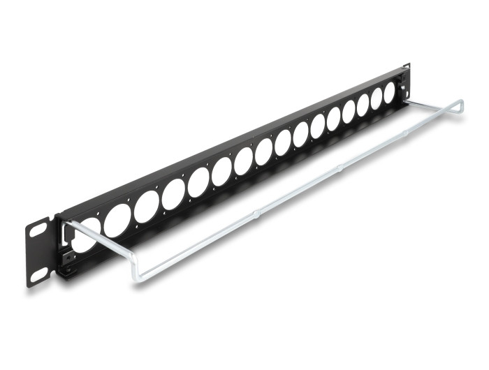 Delock 19 D-típusú patch panel húzásmentesítéssel, 16 porttal 1U fekete