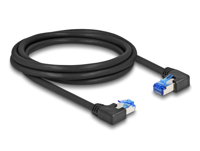 Delock RJ45 hálózati kábel Cat.6A S/FTP jobb / bal, hajlított, 2 m, fekete színű