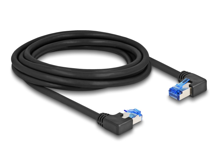 Delock RJ45 hálózati kábel Cat.6A S/FTP jobb / bal, hajlított, 3 m, fekete színű