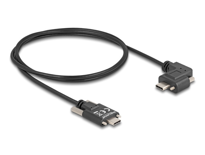 Delock USB 2.0 kábel USB Type-C apa csatlakozó csavarokkal - USB Type-C apa csatlakozó csavarokkal ívelt bal / jobb PD