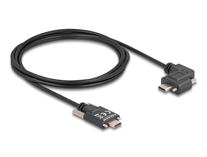 Delock USB 2.0 kábel USB Type-C apa csatlakozó csavarokkal - USB Type-C apa csatlakozó csavarokkal ívelt bal / jobb PD