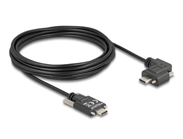 Delock USB 2.0 kábel USB Type-C apa csatlakozó csavarokkal - USB Type-C apa csatlakozó csavarokkal ívelt bal / jobb PD