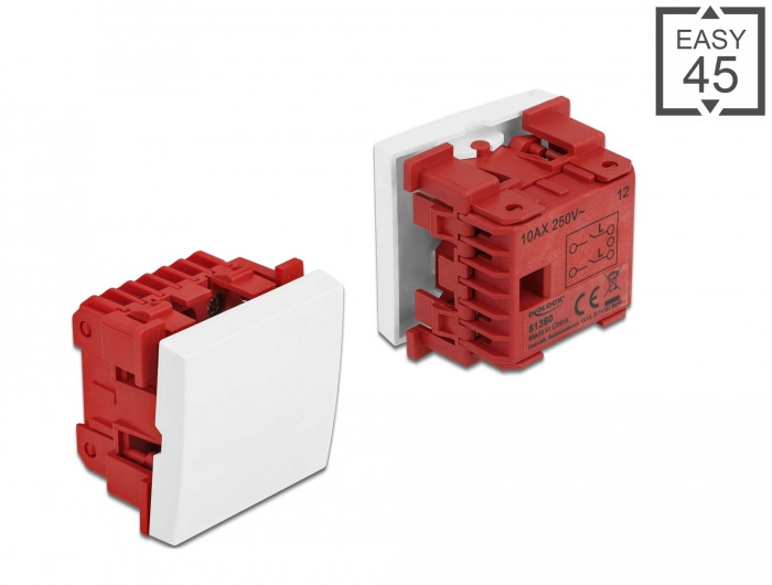 Delock Easy 45 egyes kapcsoló kétpóluső egyirányú 45 x 45 mm, fehér