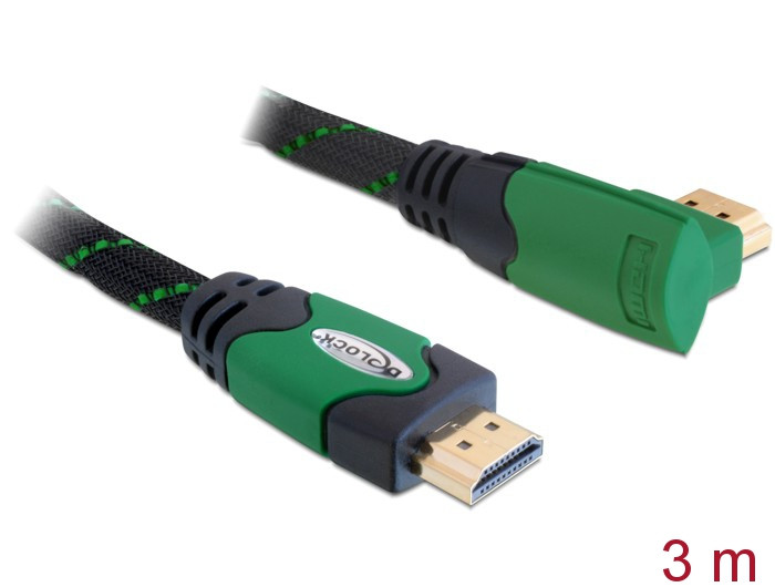 Delock Kábel High Speed HDMI típusú Ethernet HDMI A dugós > HDMI A dugós derékszögű 4K 3 m