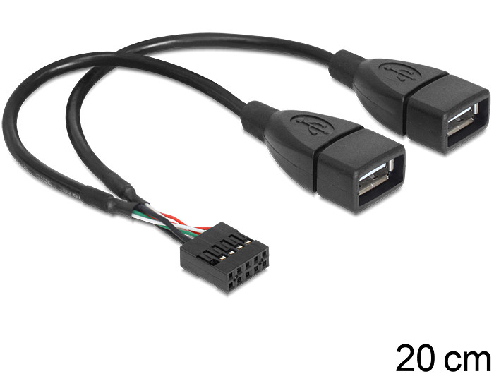 Delock USB 2.0 A típus, 2 x anya - pin fejes kábel