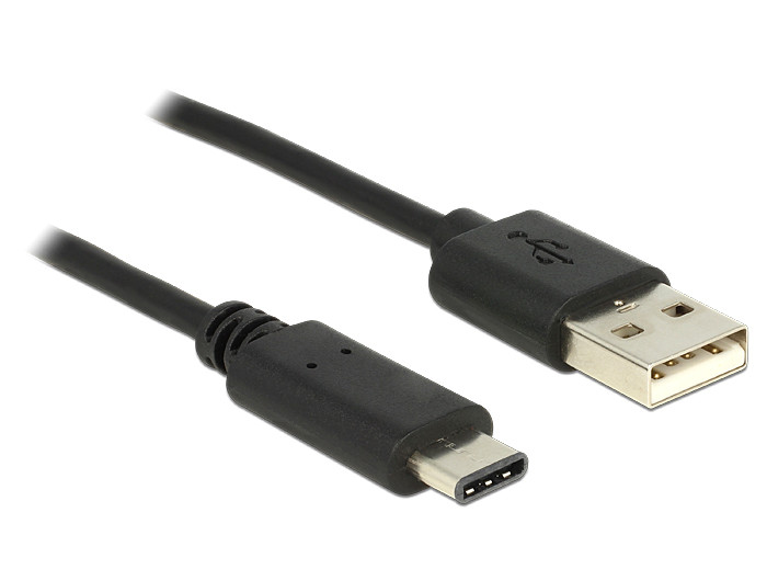 Delock USB 2.0-s kábel A-típusú csatlakozódugóval > USB C típus 2.0 csatlakozódugóval, 0,5 m, fekete