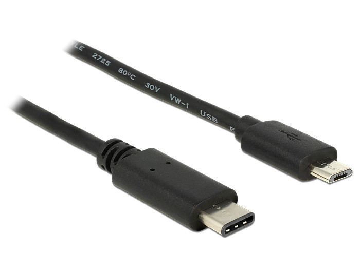 Delock Kábel USB Type-C 2.0 dugó > USB 2.0 Micro-B típusú dugó 0,5 m fekete