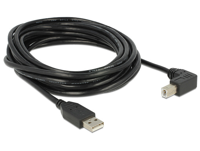 Delock USB2.0 kábel USB A dugó - USB B 90 dugó csatlakozókkal, 5m