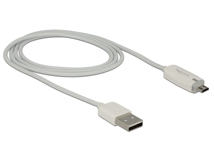 Delock USB2.0 micro USB adat- és töltőkábel LED visszajelzéssel, fehér színű