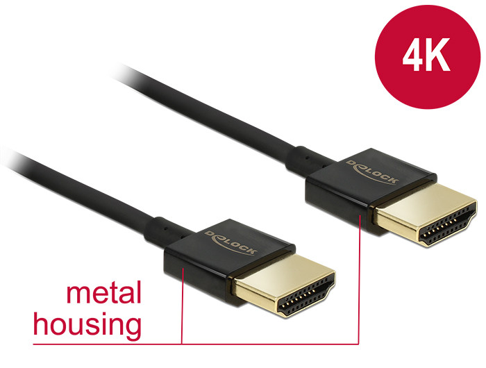 Delock Nagysebességű HDMI-kábel Ethernettel - HDMI-A > HDMI-A, 3D, 4K, 0,5 m, vékony, prémium