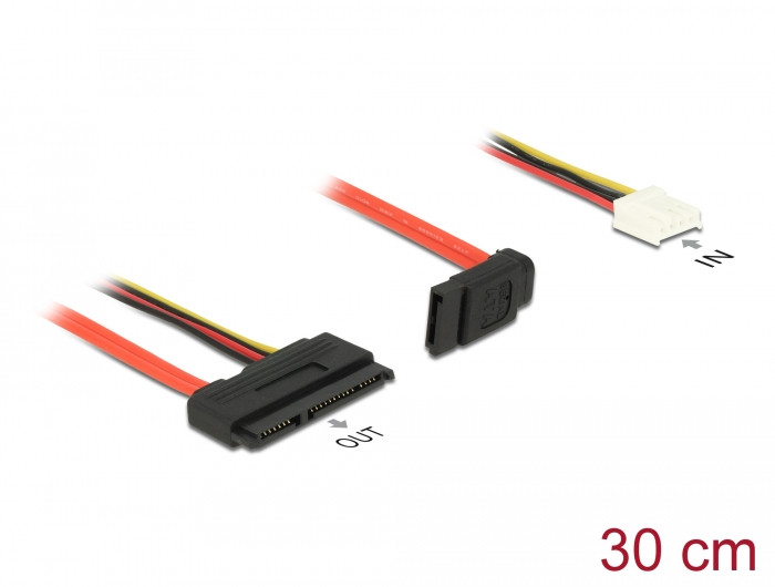 Delock SATA-kábel, 6 Gb/s, 7 tus csatlakozóhüvely + 4 tus Floppy-csatlakozóhüvely (5 V + 12 V) > SAT