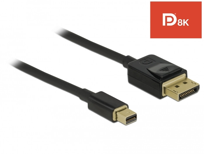 Delock Mini DisplayPort a DisplayPort-kábel 8K 60 Hz 1 m DP 8K tanúsítvánnyal