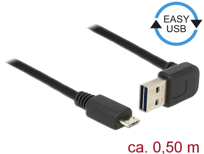 Delock Kábel EASY-USB 2.0-s A típusú csatlakozódugó, ívelt felfelé / lefelé > USB 2.0-s Micro-B-típu