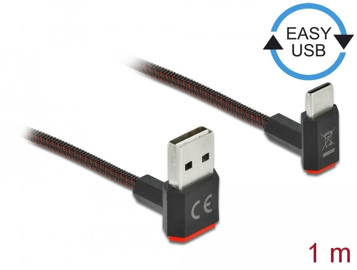 Delock EASY-USB 2.0 kábel A-típusú csatlakozódugó - USB Type-C csatlakozódugó, ívelt felfelé / lefe