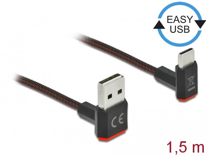 Delock EASY-USB 2.0 kábel A-típusú csatlakozódugó - USB Type-C csatlakozódugó, ívelt felfelé / lefe