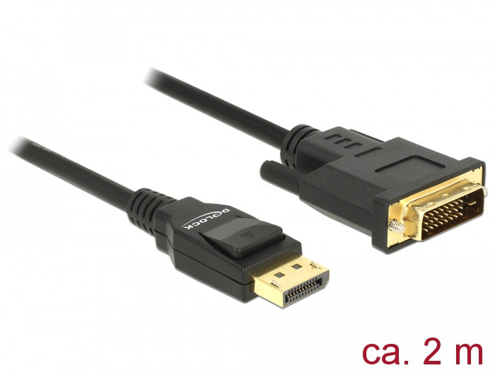 Delock Kábel Displayport 1.2 dugó > DVI 24+1 dugó passzív 2 m fekete