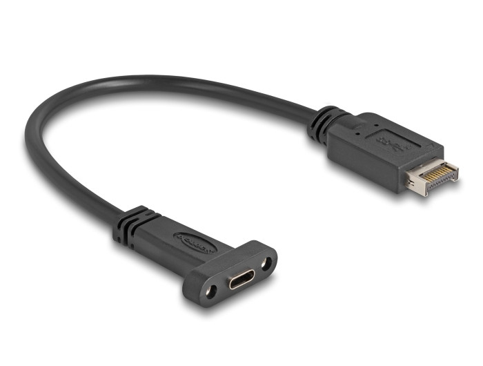 Delock USB 10 Gbps kábel E-típusú A kulcs USB 20 tűs apa - USB Type-C panel-rögzítős anya 25 cm