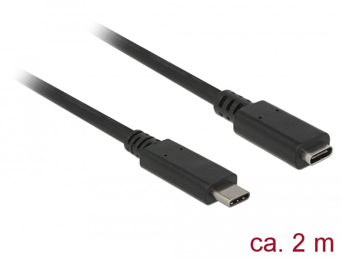 Delock Bovítokábel SuperSpeed USB (USB 3.1 Gen 1) USB Type-C dugó > hüvely, 3 A, 2,0 m, fekete