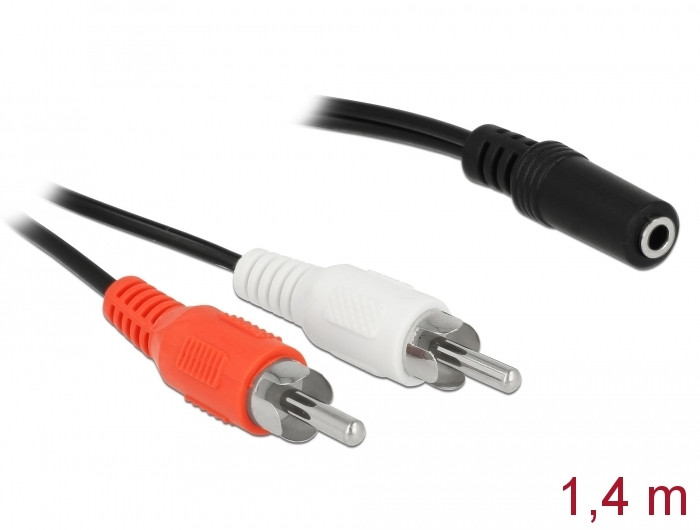 Delock Audio (Hang)kábel 2 x RCA apa 1 x 3,5 mm 3 tűs Sztereo Jack 1,4 m