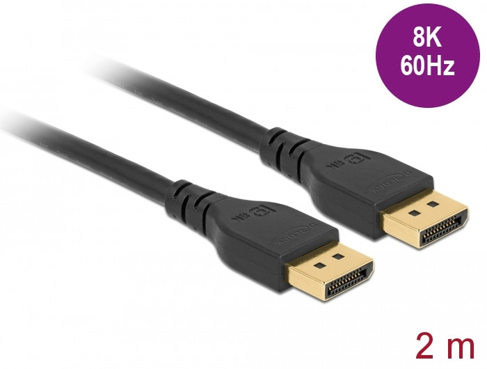 Delock DisplayPort kábel 8K 60 Hz 2 m DP 8K tanúsítvánnyal retesz nélküli