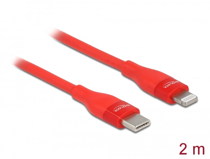 Delock Adat- és töltőkábel USB Type-C - Lightning iPhone , iPad és iPod készülékhez piros 2 m MF