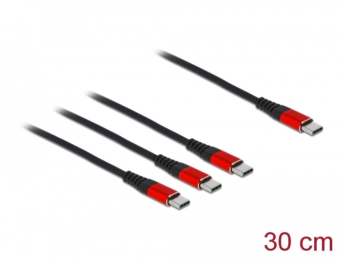 Delock 30 cm hosszú, USB töltő kábel 3 az 1 USB Type-C apa 3 x USB Type-C csatlakozáshoz