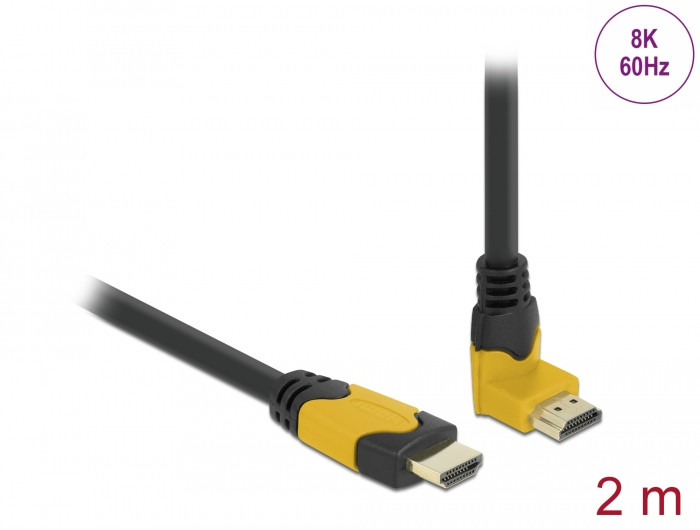 Delock High Speed HDMI kábel egyenes csatlakozódugóval - csatlakozódugóval 90 ívelt felfelé 48 Gbps