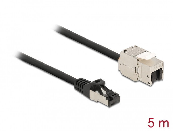 Delock Kábel RJ45 apa - Keystone modul RJ45 anya Cat.6A, 5 m hosszú, fekete