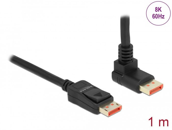 Delock DisplayPort kábel egyenes csatlakozódugóval - csatlakozódugóval 90 ívelt felfelé 8K 60 Hz 1