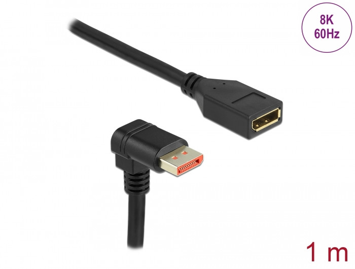 Delock DisplayPort bővítőkábel csatlakozódugóval 90 ívelt lefelé - csatlakozóhüvellyel 8K 60 Hz 1 m