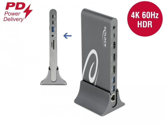 Delock USB Type-C DP 1.4 dokkoló állomás háromszoros 4K Display-HDMI/DisplayPort/USB/LAN/SD/PD3.0