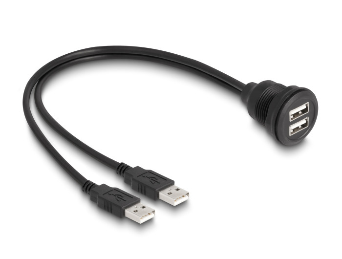 Delock USB 2.0 kábel 2 x USB A-típusú apa végződéssel, valamint egy 2 x USB A-típusú anya beépített végződéssel 1 m, fek