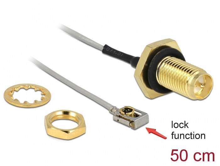 Delock Antenna kábel RP-SMA anya válaszfali csatlakozóval apa MHF I LK-dugó 1.13 50 cm menethossz