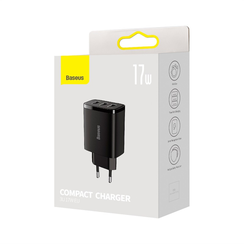 Baseus kompakt töltő CCXJ020101 3xUSB 17W EU fekete