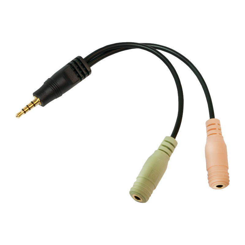 Logilink Audioadapter, 3,5 mm-es 4 tűs/M - 2x3,5 mm-es 3 tűs/F, fekete, 0,15 m