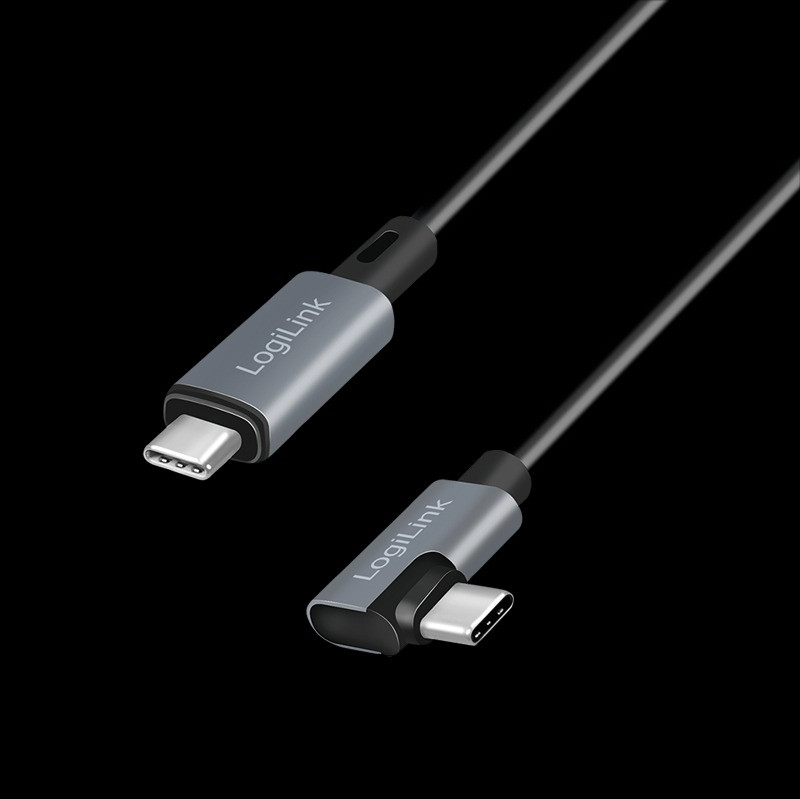 Logilink USB 2.0 Type-C kábel, C/M 90 fok - USB-C/M, E-jel, PD, fekete, 1 m