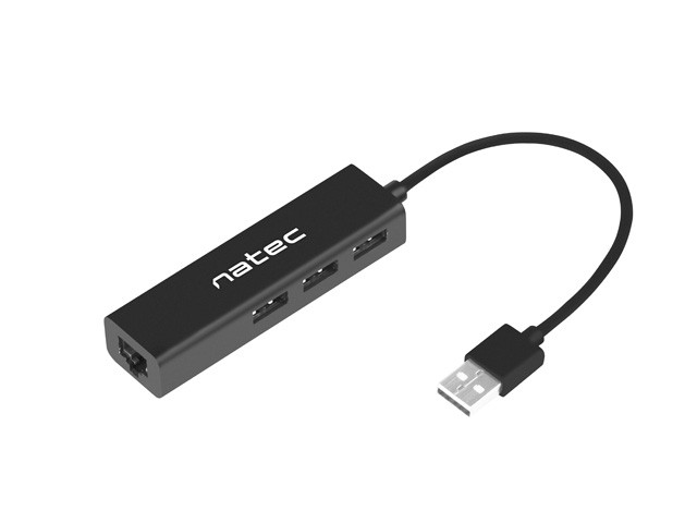 Natec Dragonfly USB 2.0-ról 3 USB+RJ45 hub, fekete