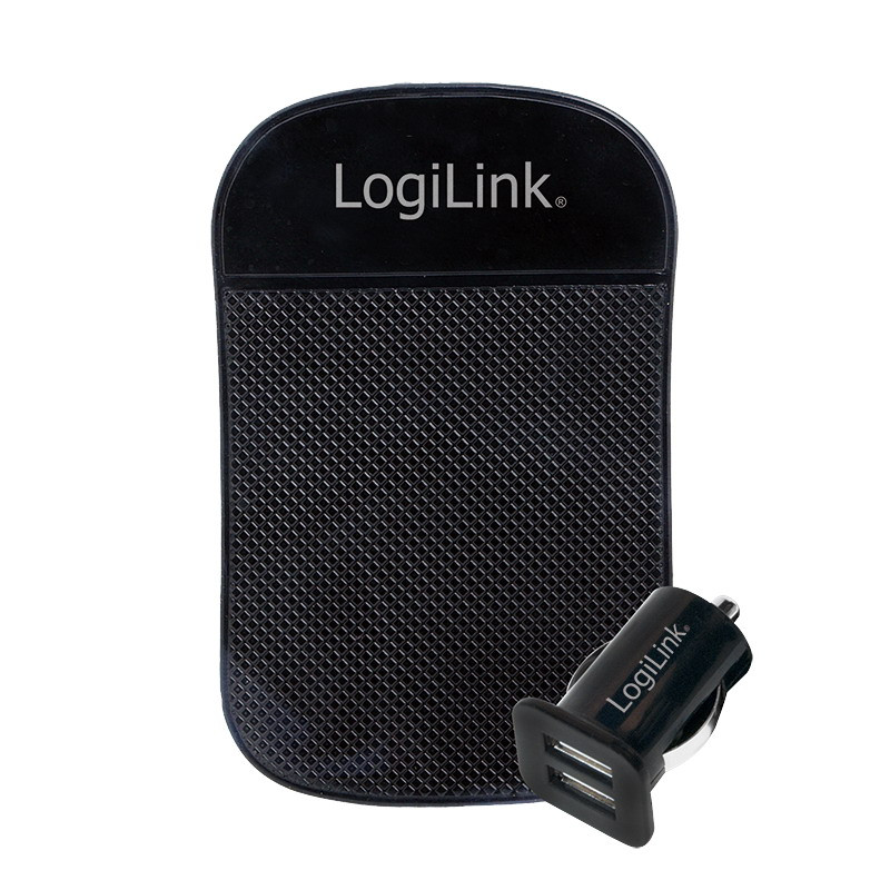 Logilink USB 2-port autós töltőkészlet, csúszásgátló szőnyeggel, fekete