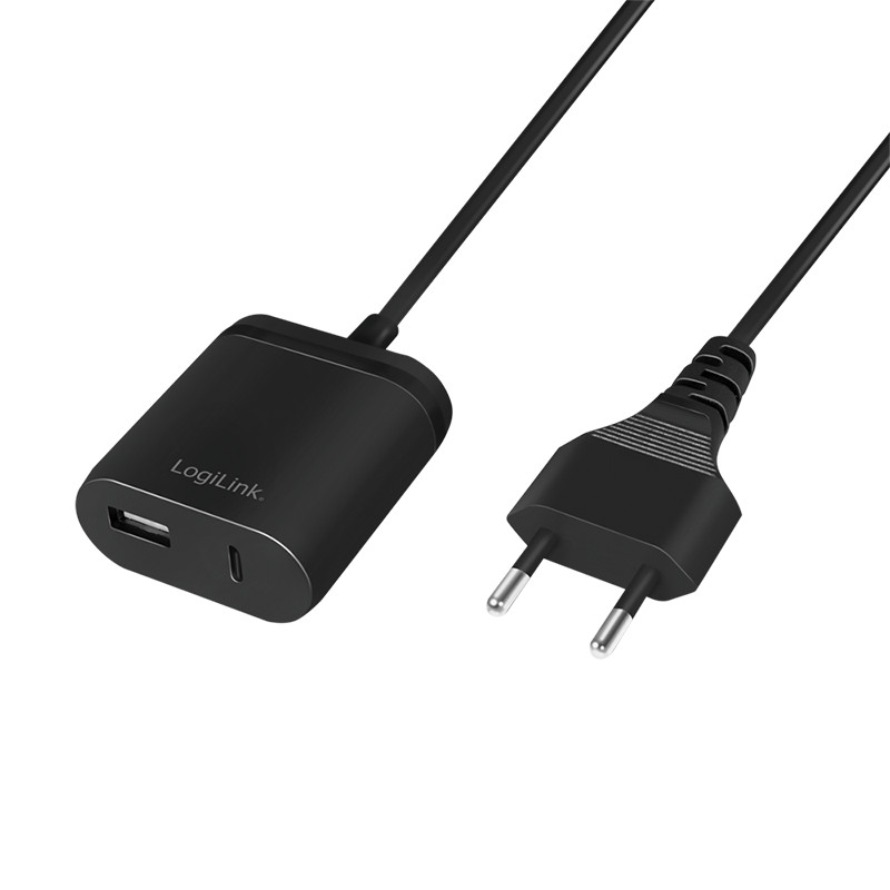 Logilink USB töltő 1,5 m-es fix kábellel, 1x USB-A 1x USB-C, 12 W