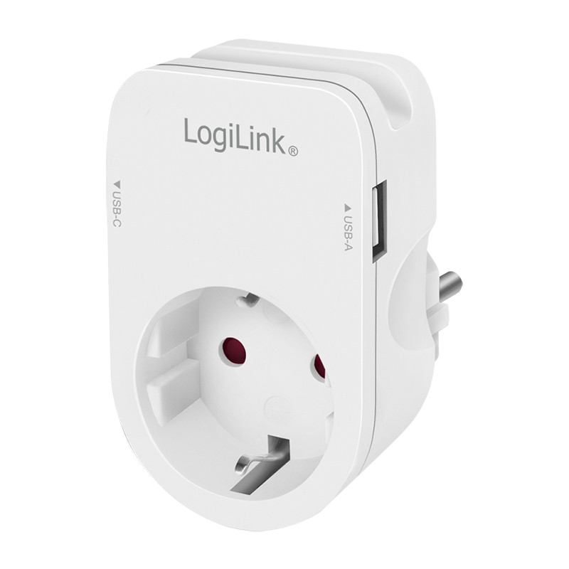 Logilink Aljzatadapter tartóval, 1x CEE 7/3, 1x USB-A, 1x USB-C